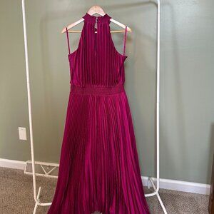 Magenta Pleated Halter Maxi Dress | Satin Formal Dress | Wedding Guest